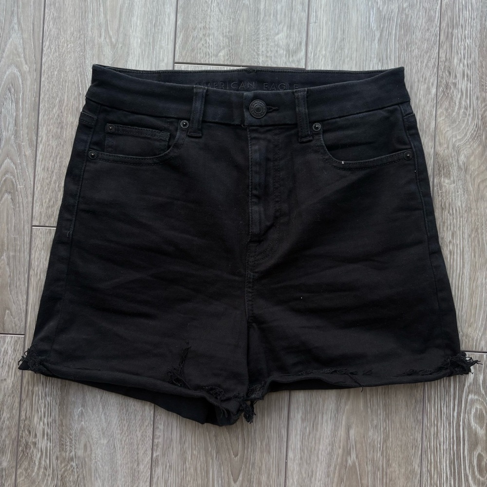 High Waisted Black Denim Shorts